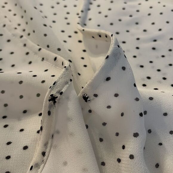 red Haute Black polkadot wrap front blouse with cold shoulder. Long sleeves. - Picture 10 of 13